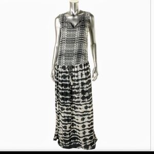 NWT $98 Beach Lunch Lounge Sleeveless Black and White Print Maxi Dress - Large